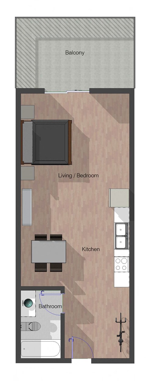 Floor plan for studio, 1 bath, 556 sqft